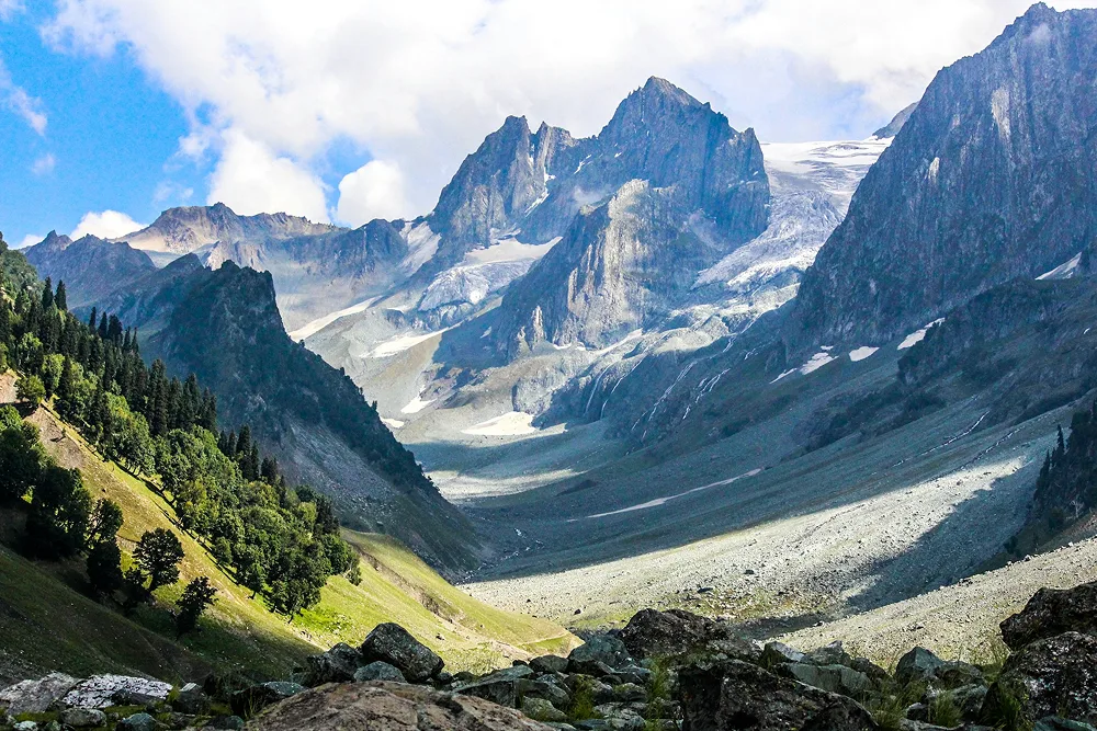 Snow-capped peaks above the Sonamarg meadow valley
